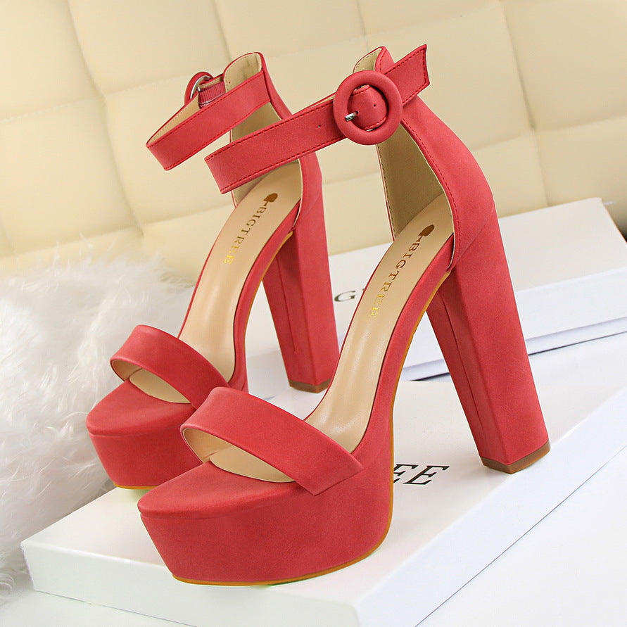 Women's Nightclub Platform Open Toe Belt Buckle Heels