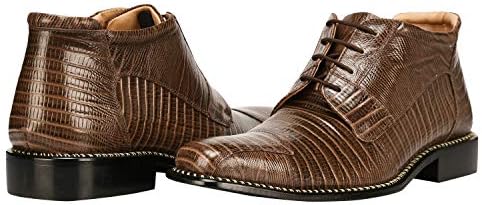 Men's Gray Leather Lizard Style Lace Up Ankle Dress Boots