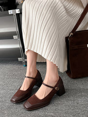 Shallow Cut Split-Joint Square-Toe Mary Janes Pumps