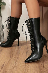 New Fashion Spring Outfit Pointed Toe Lace Up Mid-Calf Boots