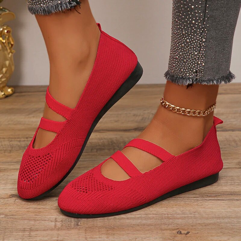 Breathable Mesh Flats Women Spring Summer Fashion Strap Knitting Casual Shoes Woman Round Toe Flat Heels Sneakers Female