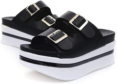 Vegan Leather White Slip On Chunky Platform Sandals