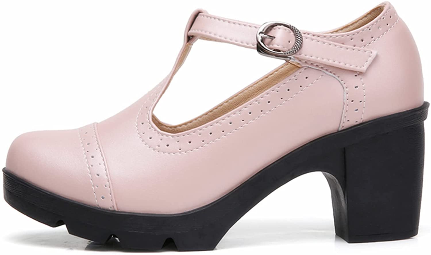 Square Toe Light Pink Leather Classic T-Strap Dress Pump Shoes