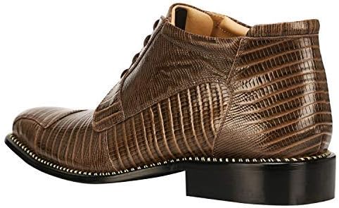 Men's Gray Leather Lizard Style Lace Up Ankle Dress Boots