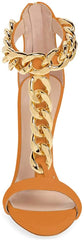 T-Strap Orange Metal Chain Ankle Strap Chunky High Heel Sandals