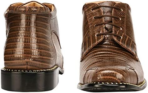 Men's Gray Leather Lizard Style Lace Up Ankle Dress Boots