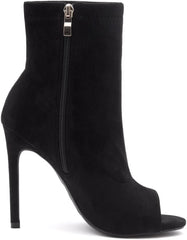 Stylish Black Peep Toe Heeled Fashion Ankle Boots