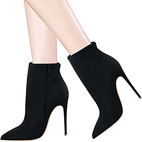Black Leather Zipper Stiletto Heel Booties