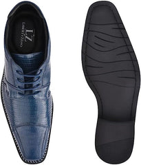 Men's Navy Blue Leather Lizard Style Lace Up Ankle Dress Boots