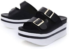 Vegan Leathers Black Slip On Chunky Platform Sandals
