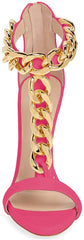 T-Strap Rose Metal Chain Ankle Strap Chunky High Heel Sandals