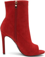 Stylish Red Peep Toe Heeled Fashion Ankle Boots