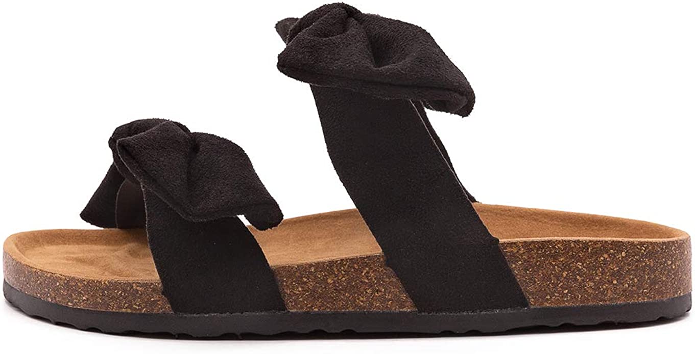 Black Knot Suede Leather Soft Cork Slip On Sandals
