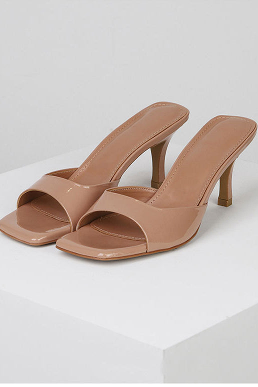 Nude stiletto open toe slippers square toe high heels