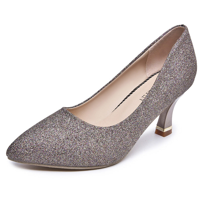 Bling Sequins Wedding Party Shoes Women Sexy Pointed Toe Thin Heels Pumps Woman Slip-On Shining High Heels Shoes Female
