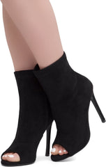 Stylish Black Peep Toe Heeled Fashion Ankle Boots