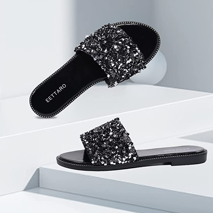 Black/Silver Rhinestone Sparkle Fashion Sandals