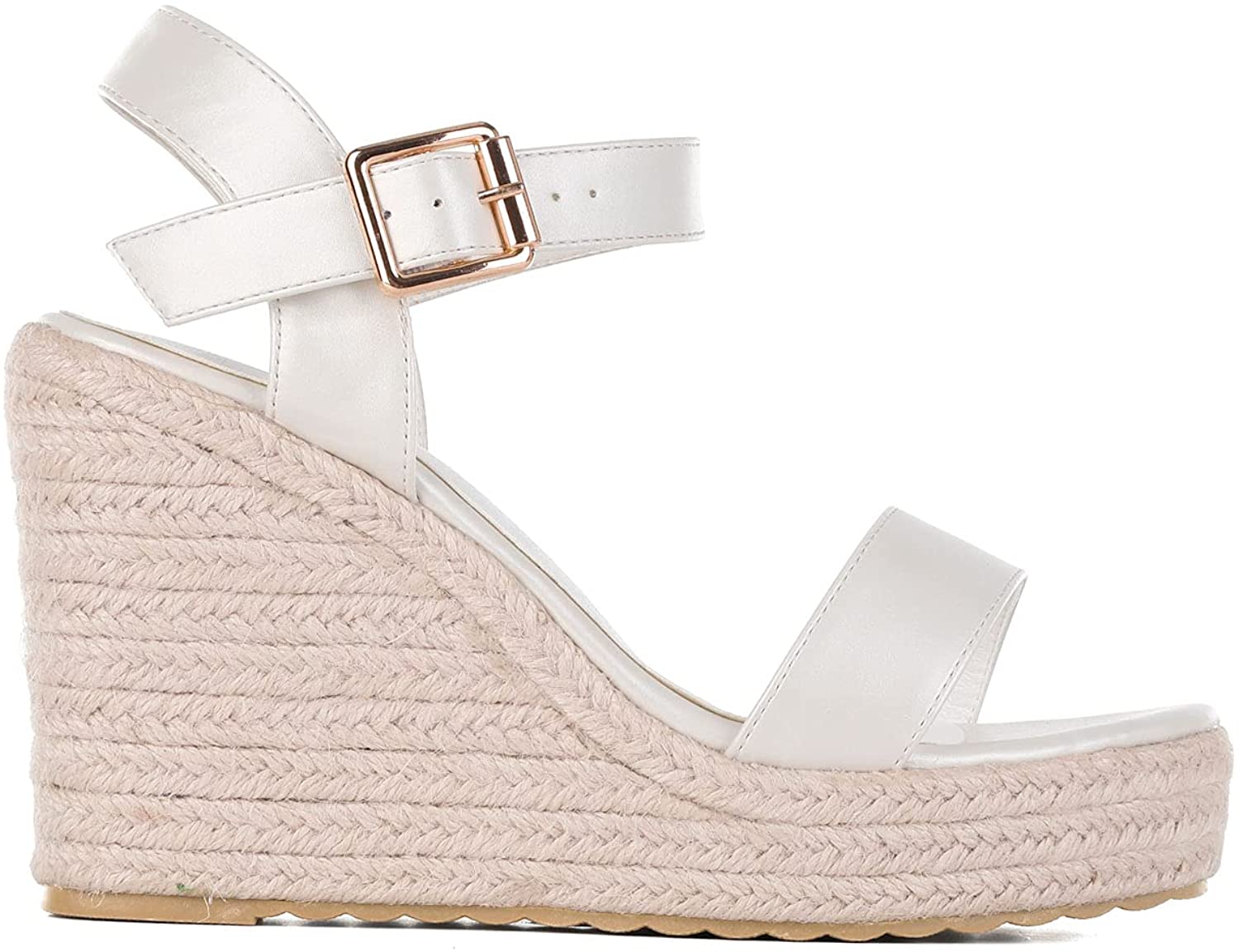 Charleston White Wedge Ankle Strap Open Toe Platform Sandals