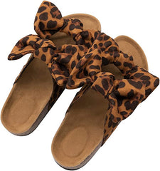 Brown Knot Suede Leather Soft Cork Slip On Sandals