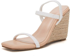 Espadrille Platform White Open Toe Heeled Slide Sandals