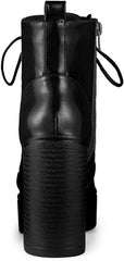 Lace Up Black Platform Chunky High Heel Women's Combat Boots