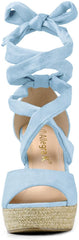 Women's Blue Lace Up Espadrilles Wedge Sandals