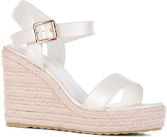 Charleston White Wedge Ankle Strap Open Toe Platform Sandals