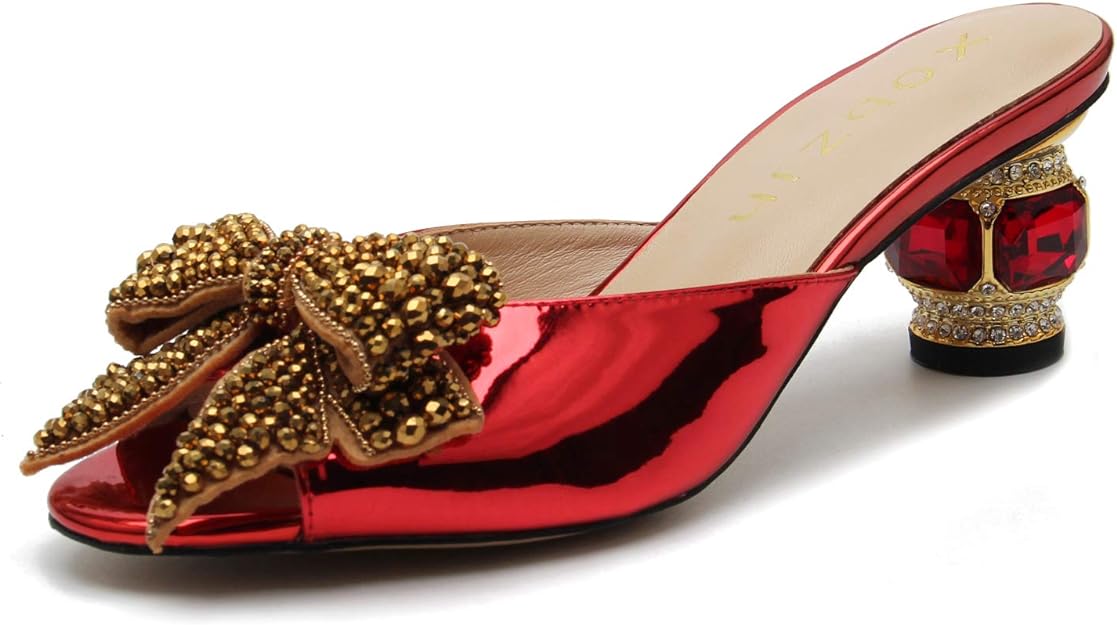 Ruby Red Open Toe Jewel Embellished Designer Shoes