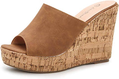 Soft Vegan Leather Navy Blue Cork Style Wedge Sandals