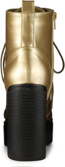 Lace Up Gold Platform Chunky High Heel Women's Combat Boots