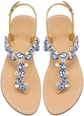 Dark Silver Rhinestone T-Strap Summer Elegant Sandals