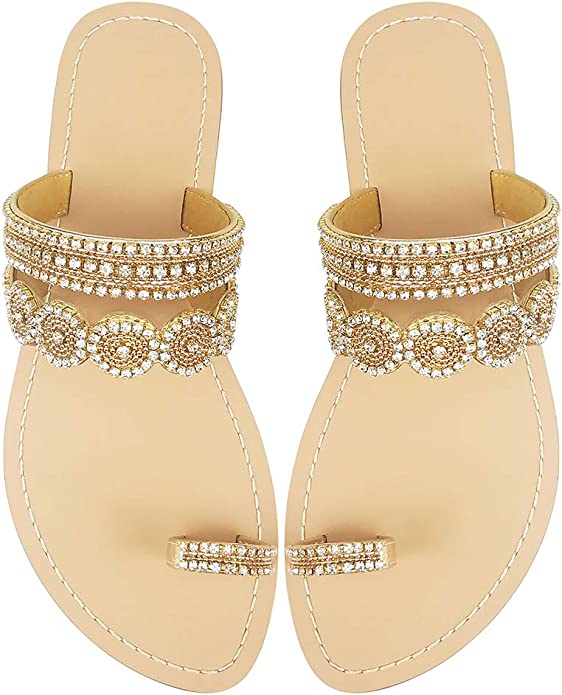 Beaded Rhinestone Circle Gold Summer Elegant  Sandal