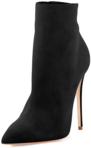 Black Leather Zipper Stiletto Heel Booties