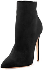 Black Suede Zipper Stiletto Heel Booties