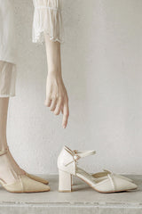 Baotou versatile pointed toe thick medium heels high heels