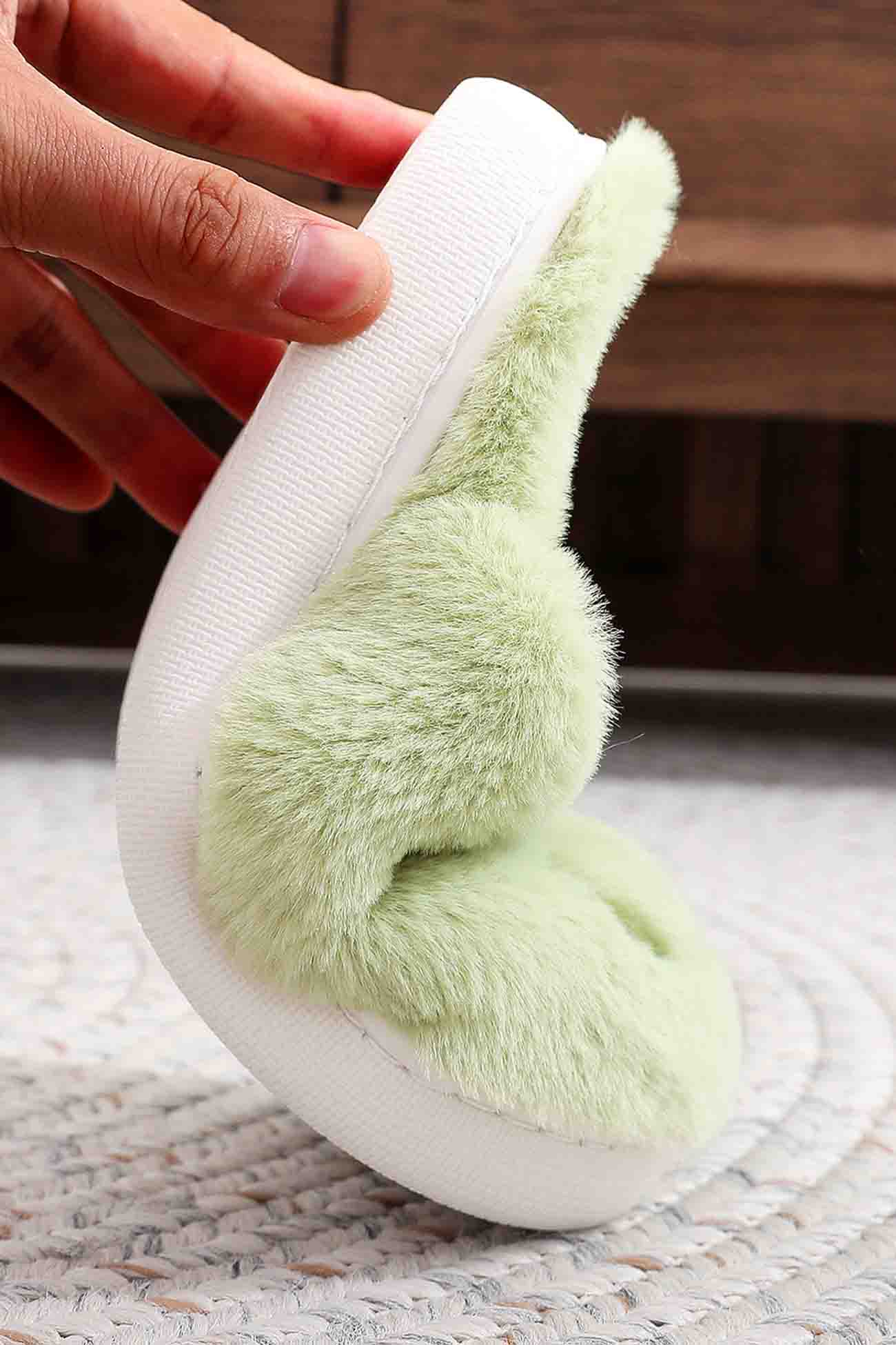 New Fashion Spring Outfit Green Cartoon Graphic Plush House Slippers