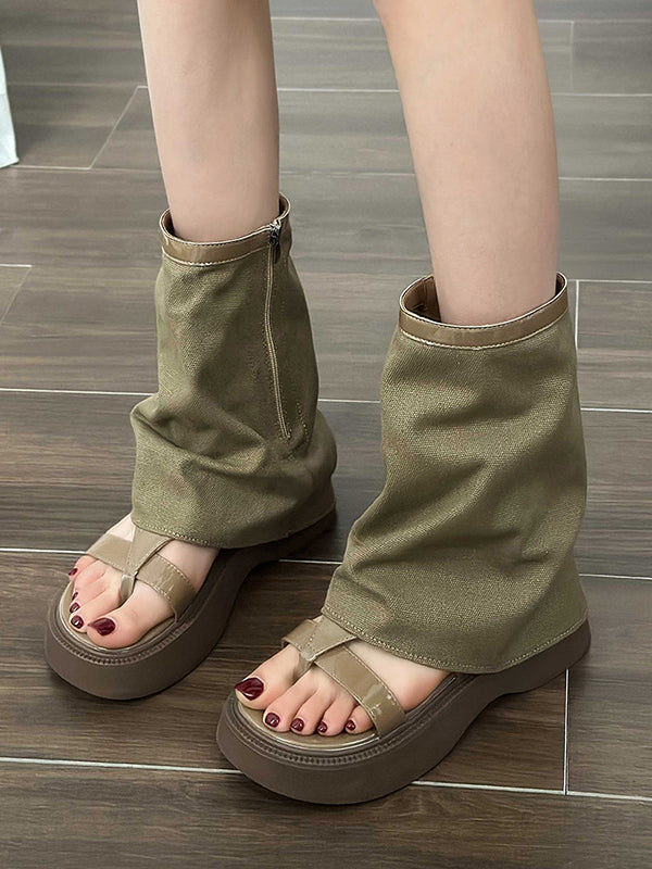 Hollow Split-Joint Split-Toe Zipper Boots Platform Shoes Sandals