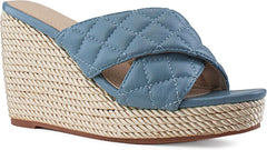Quilted Pink Open Toe Wedge Sandals