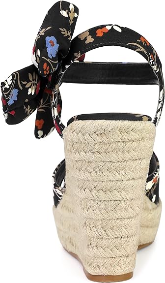 Platform Floral Black Wedge Sandals