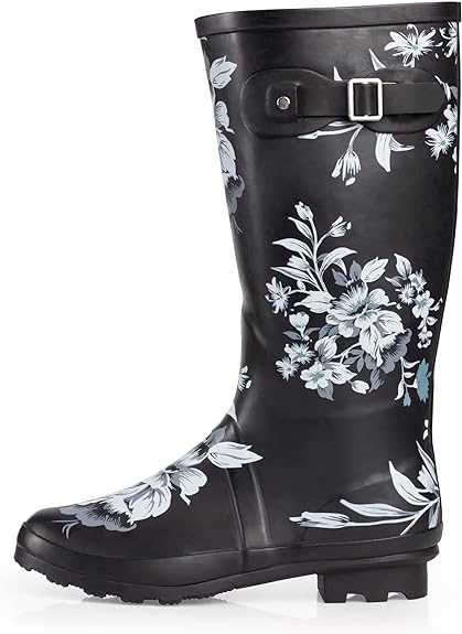 Turquoise Floral Waterproof Rain Boots Water Shoes