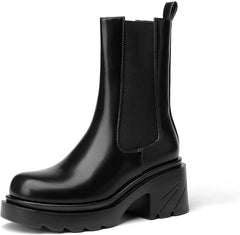 Platform Black Mid Calf Chunky Block Chelsea Boots