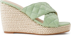 Quilted Pink Open Toe Wedge Sandals