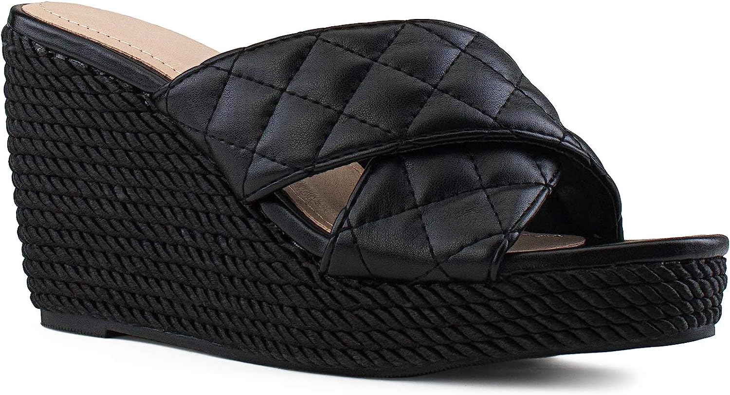 Braided Black Open Toe Wedge Sandals