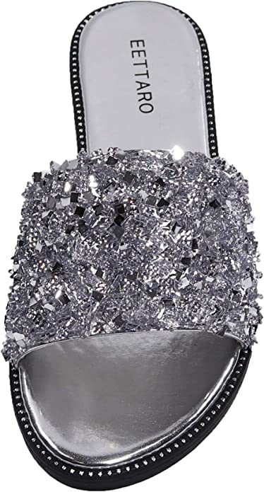 Black/Silver Rhinestone Sparkle Fashion Sandals