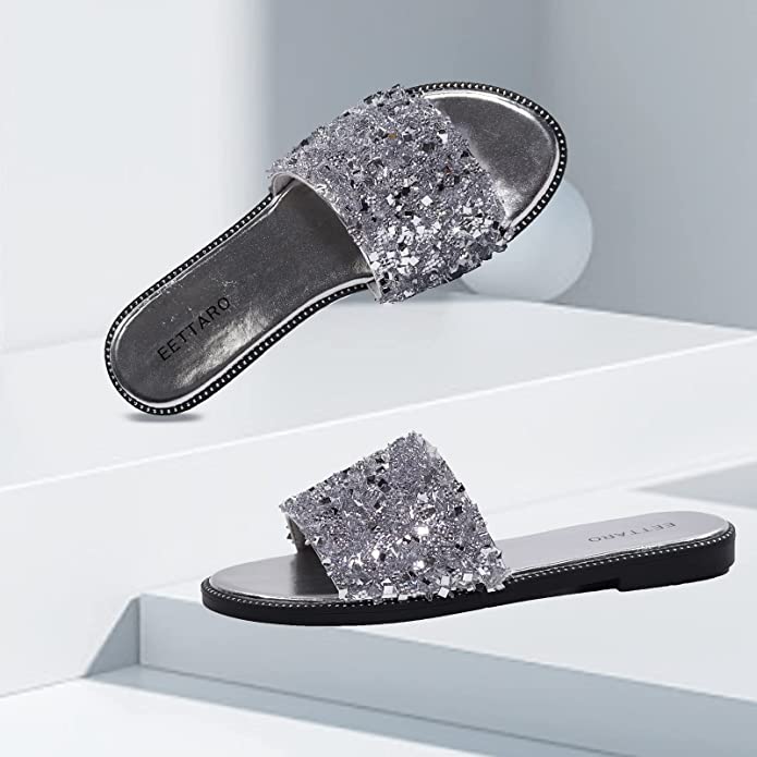 Black/Silver Rhinestone Sparkle Fashion Sandals