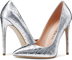 Shiny Silver Patent Leather High Heel Pumps