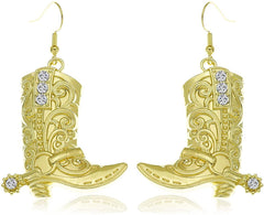Polish Gold Dangle Drop Western Texas Boots Earrings