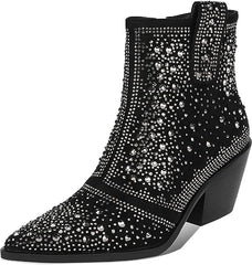 Cowboy Style Rhinestone Sequin Red Ankle Boots