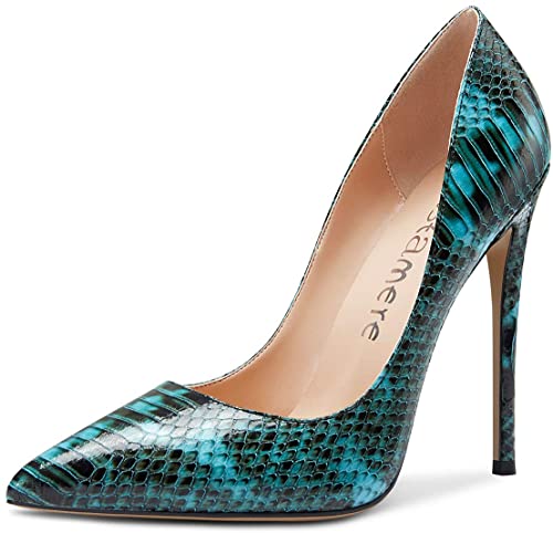 Fashionable Black & Teal Scaled High Heel Pumps