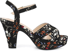 Green Floral Platform Heel Sling Back Sandals